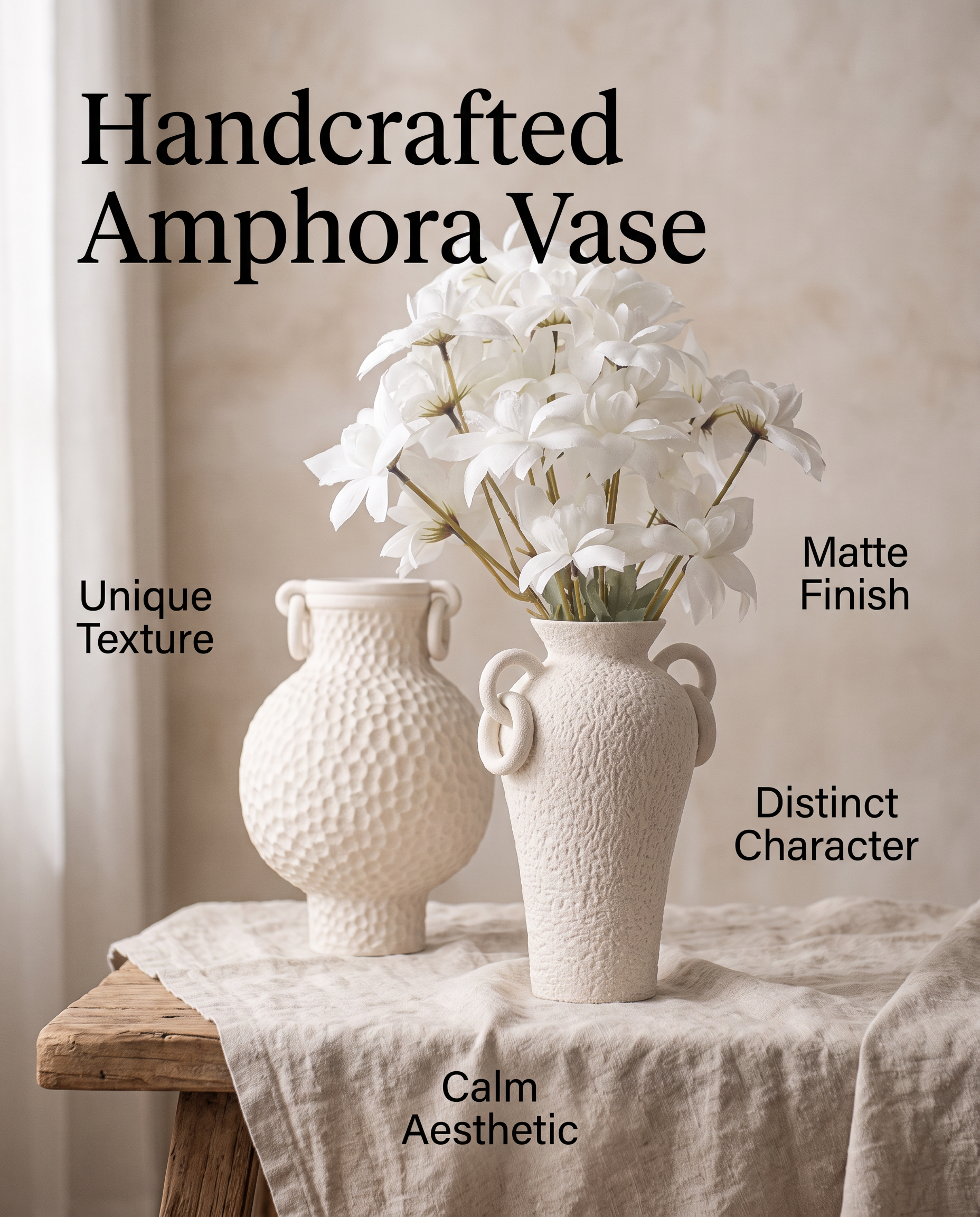 Handmade Matte Ceramic Amphora Wabi Sabi Vase
