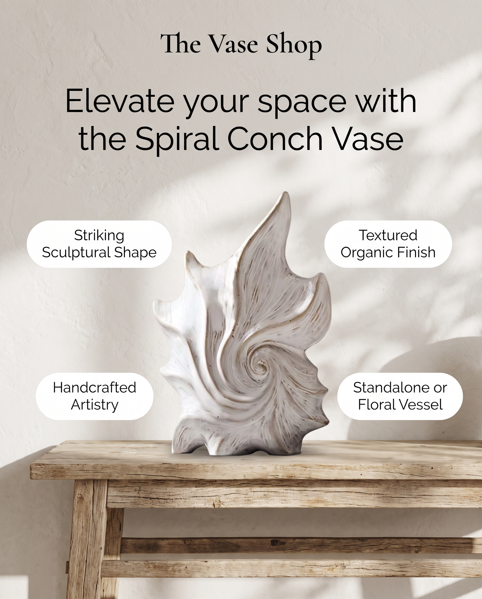 Elegant Spiral Conch Shell Ceramic Vase