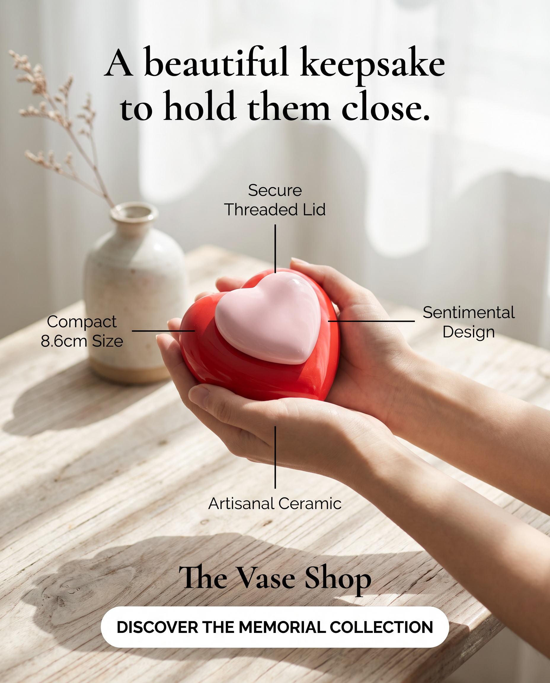 Cute Heart Shaped Small Pet Memorial Urn for Ashes or Fur