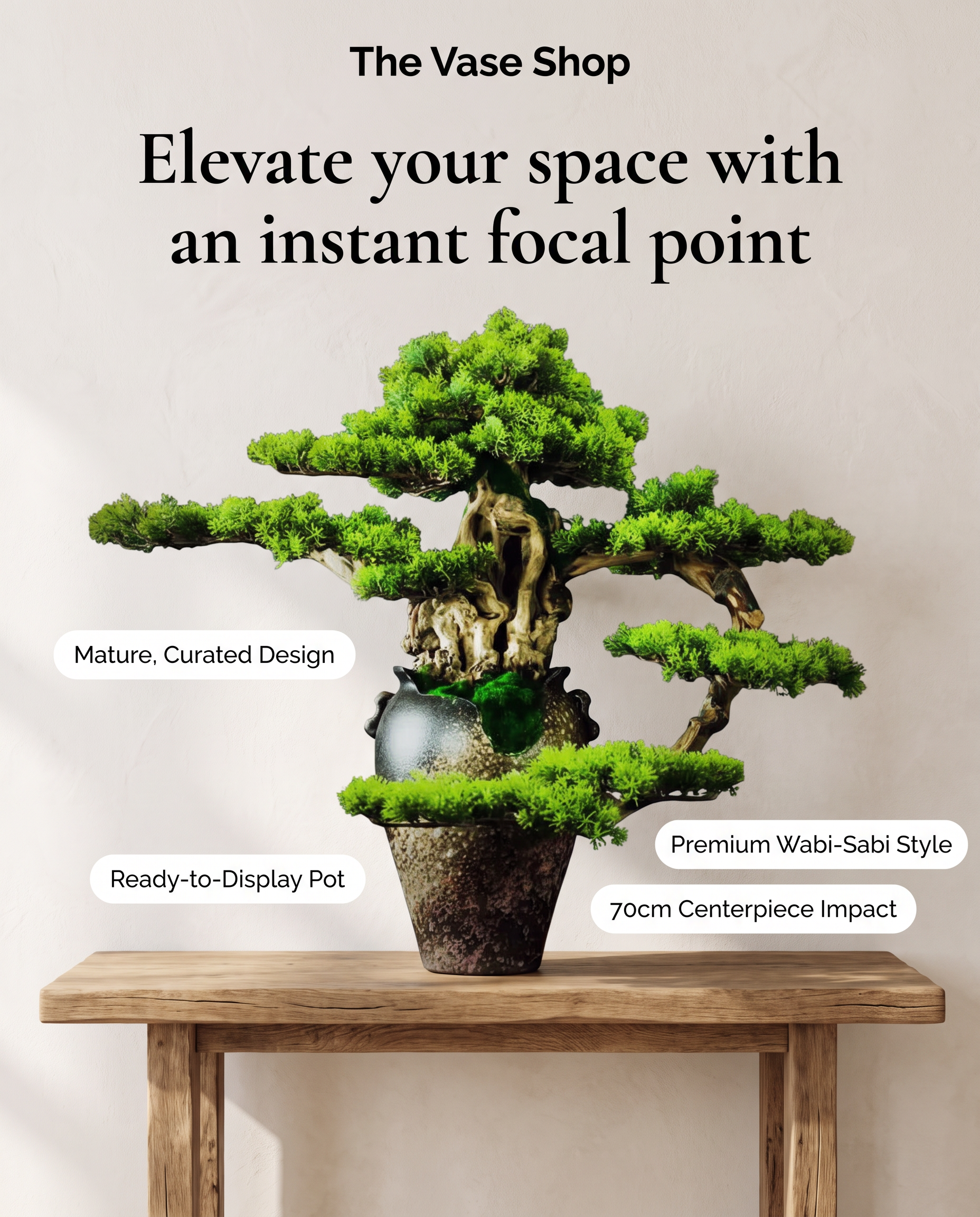 Large 70cm Deluxe Welcoming Pine Bonsai in Retro Pot
