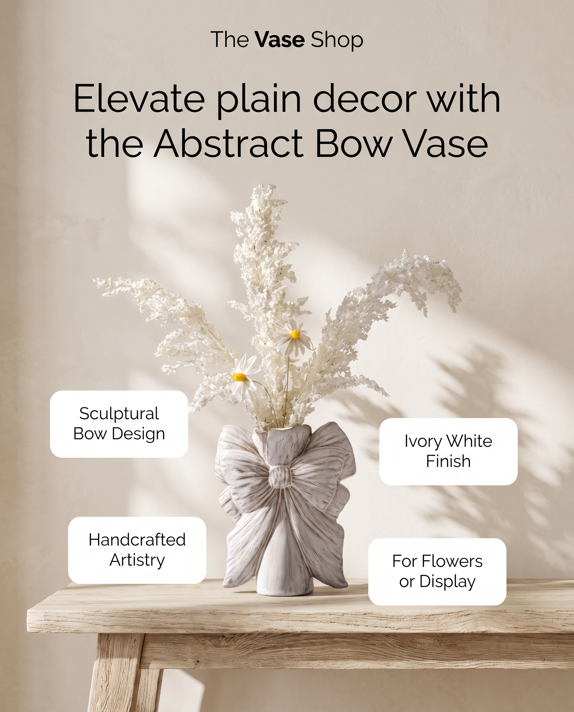 Unusual Ivory Abstract Ceramic Bow Vase