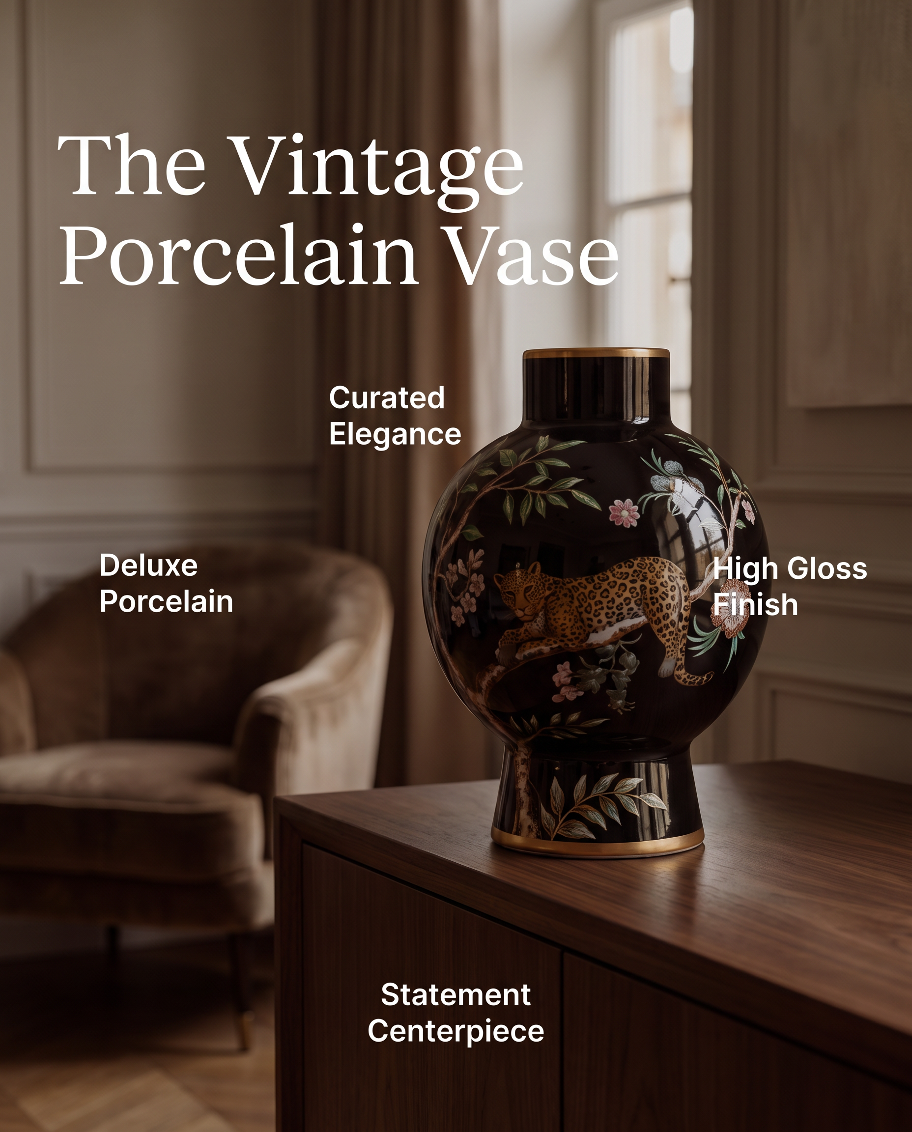 Large Vintage Chinese Porcelain Vase Deluxe
