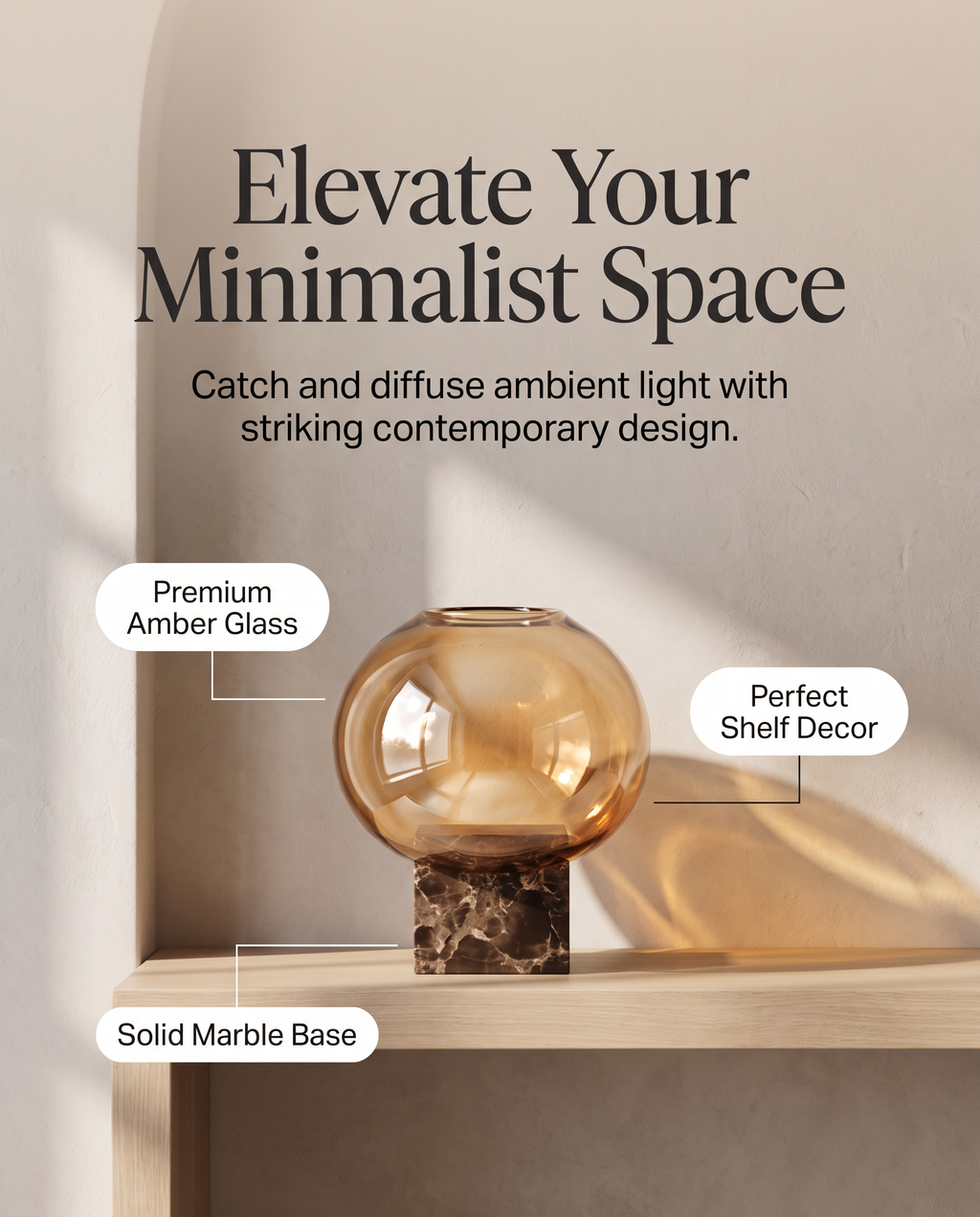 Transparent Amber Glass Vase with Marble Block