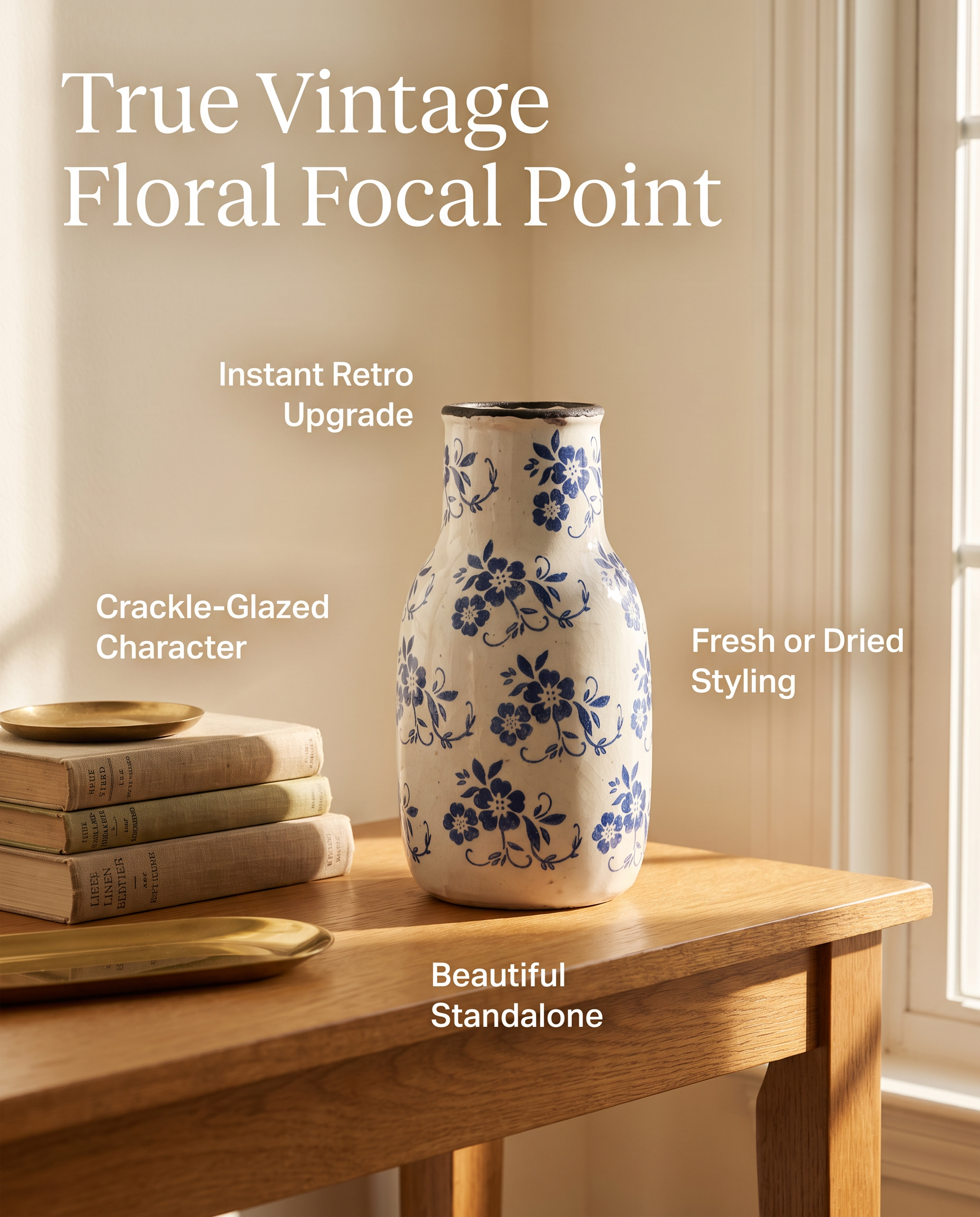 Nostalgic Crackle Glaze Blue & White Large VASE