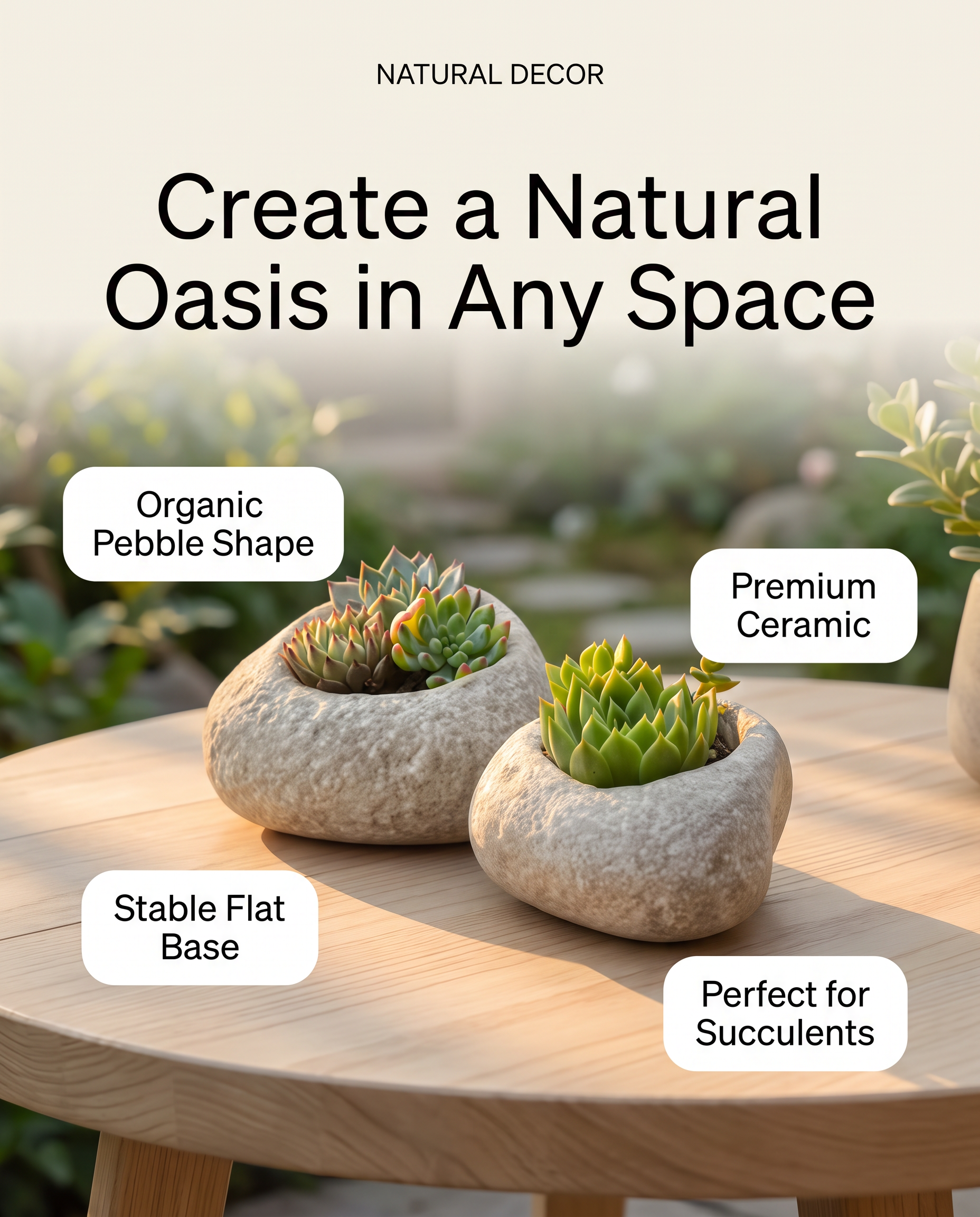 Pair of Realistic Stone Pebble Shaped Plant Pots