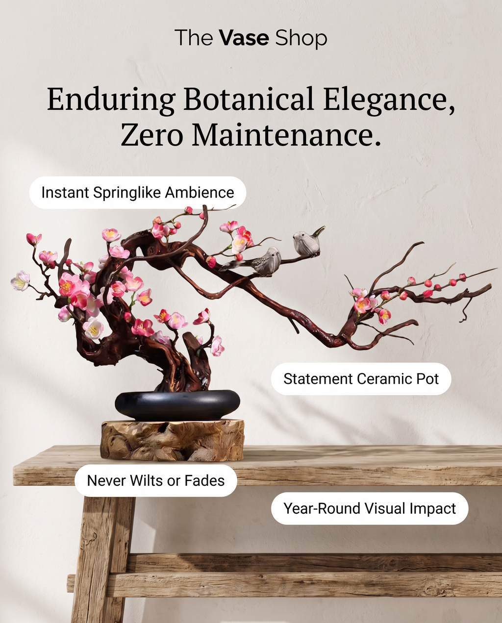 Premium Realistic Bonsai Pink Plum Blossom Tree