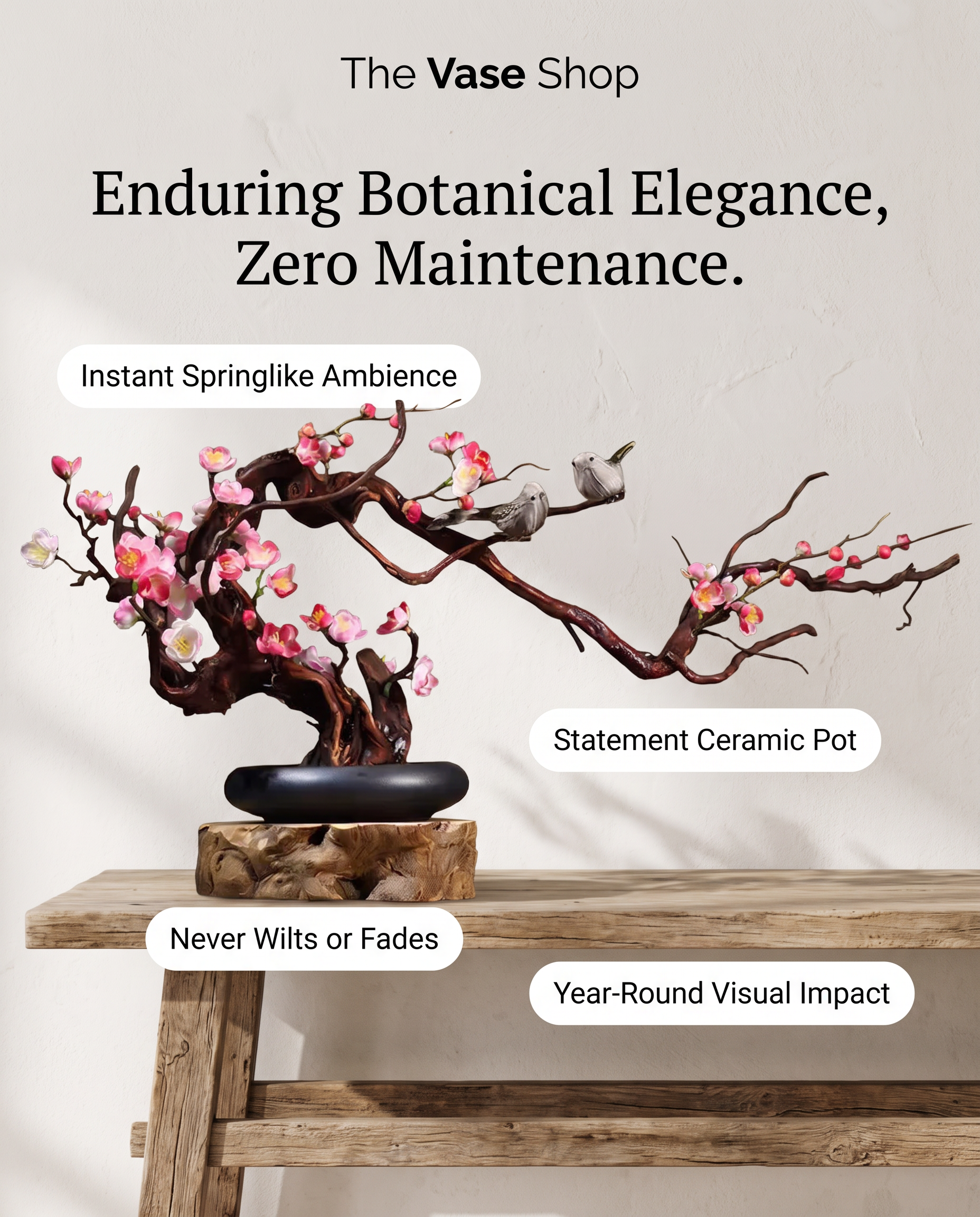 Premium Realistic Bonsai Pink Plum Blossom Tree