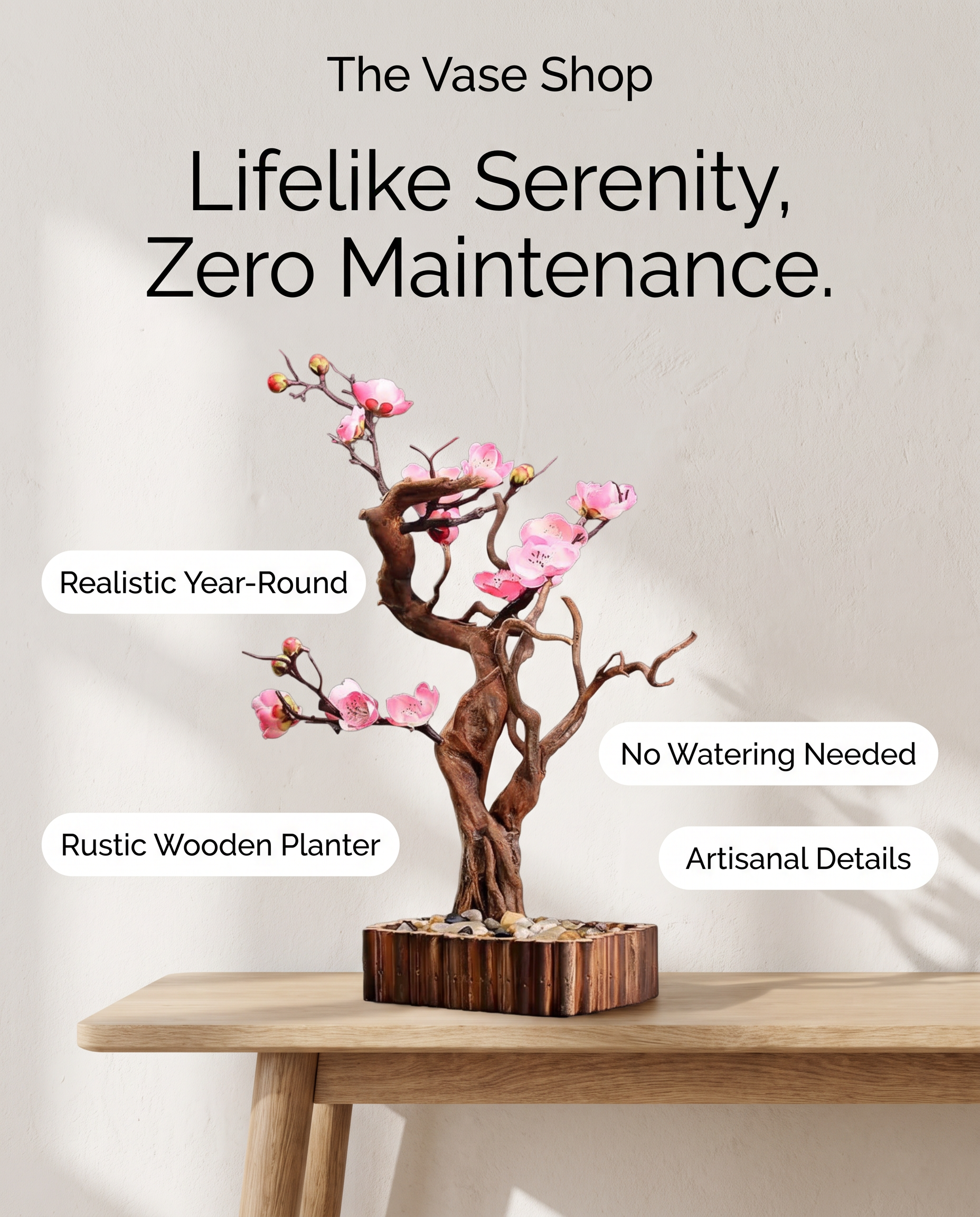 Handmade Peach Blossom Bonsai Weathered Wood