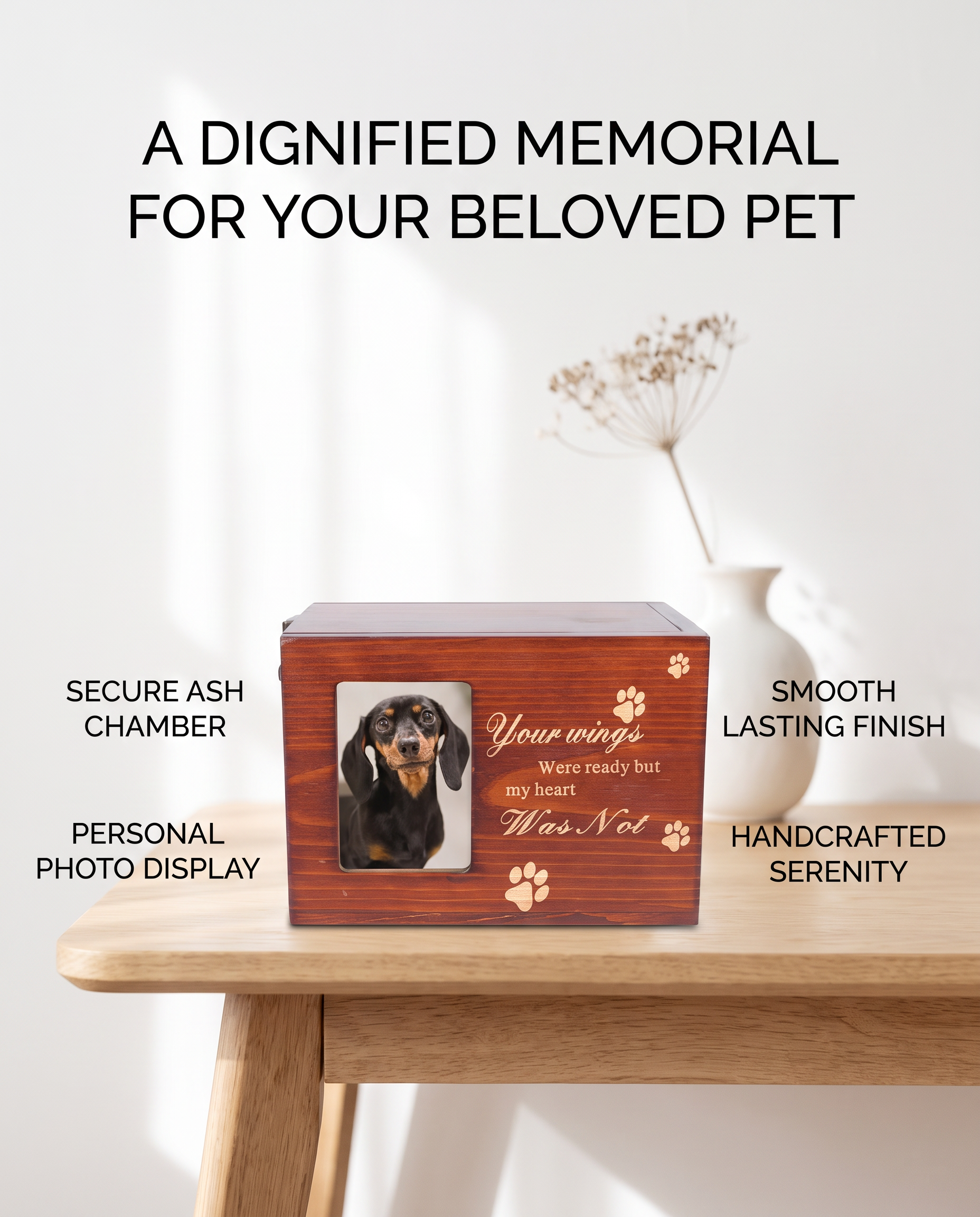 Quality Wooden Memorial Casket Urn Keepsake for Pet Ashes