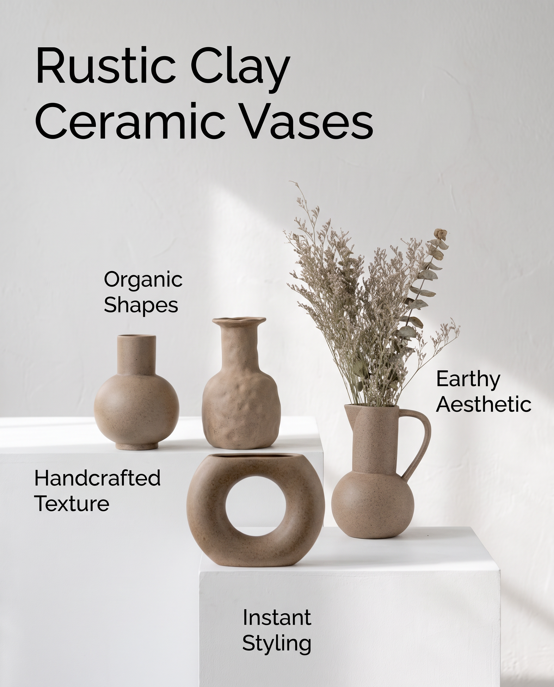 Light Brown Clay Rustic Vase - 4 Styles