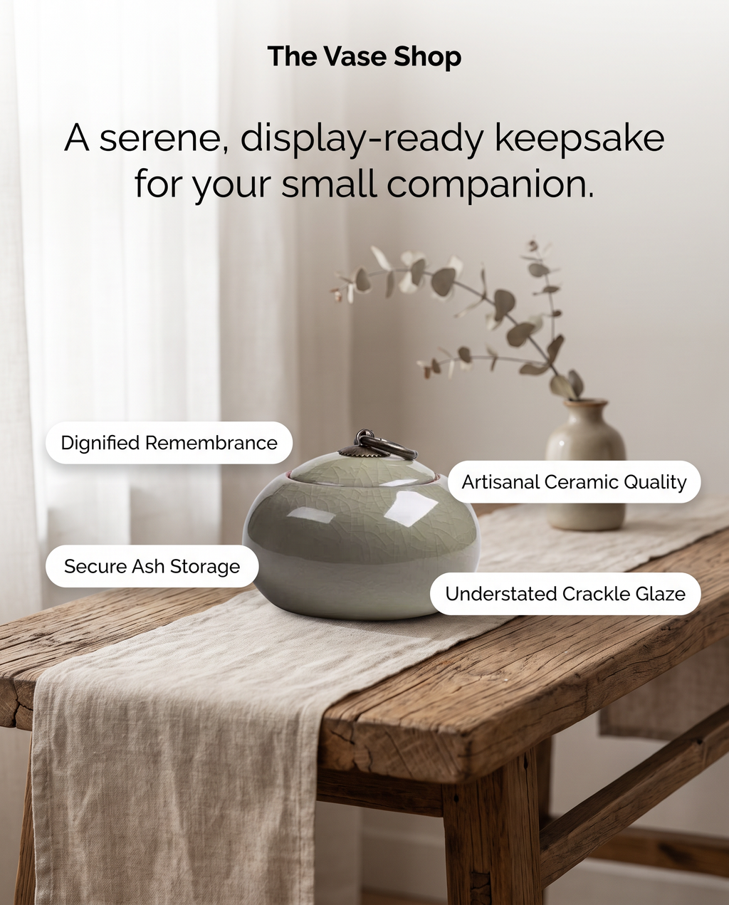 Olive Green Simple Ceramic Small Pet Cremation Urn Ashes