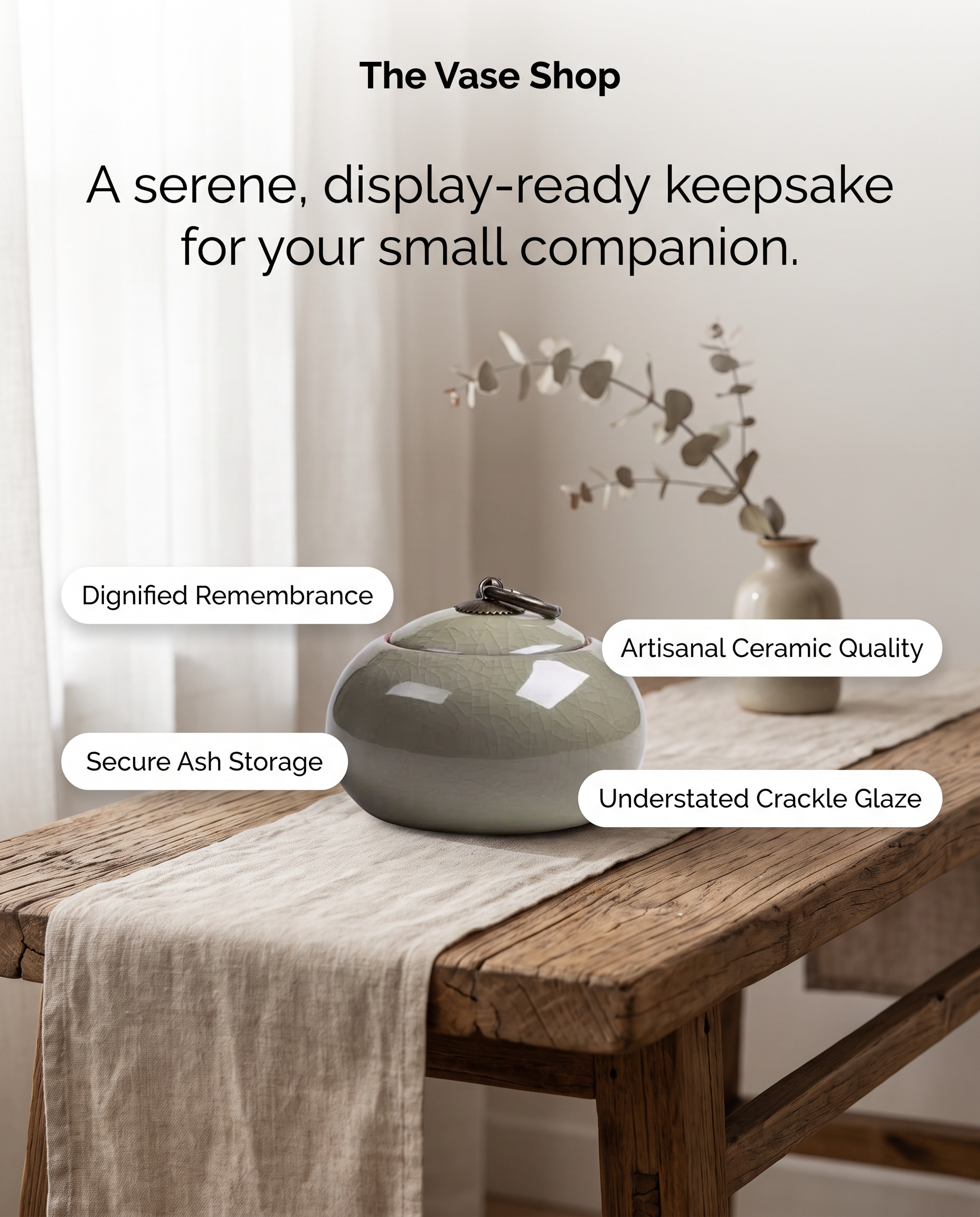 Olive Green Simple Ceramic Small Pet Cremation Urn Ashes
