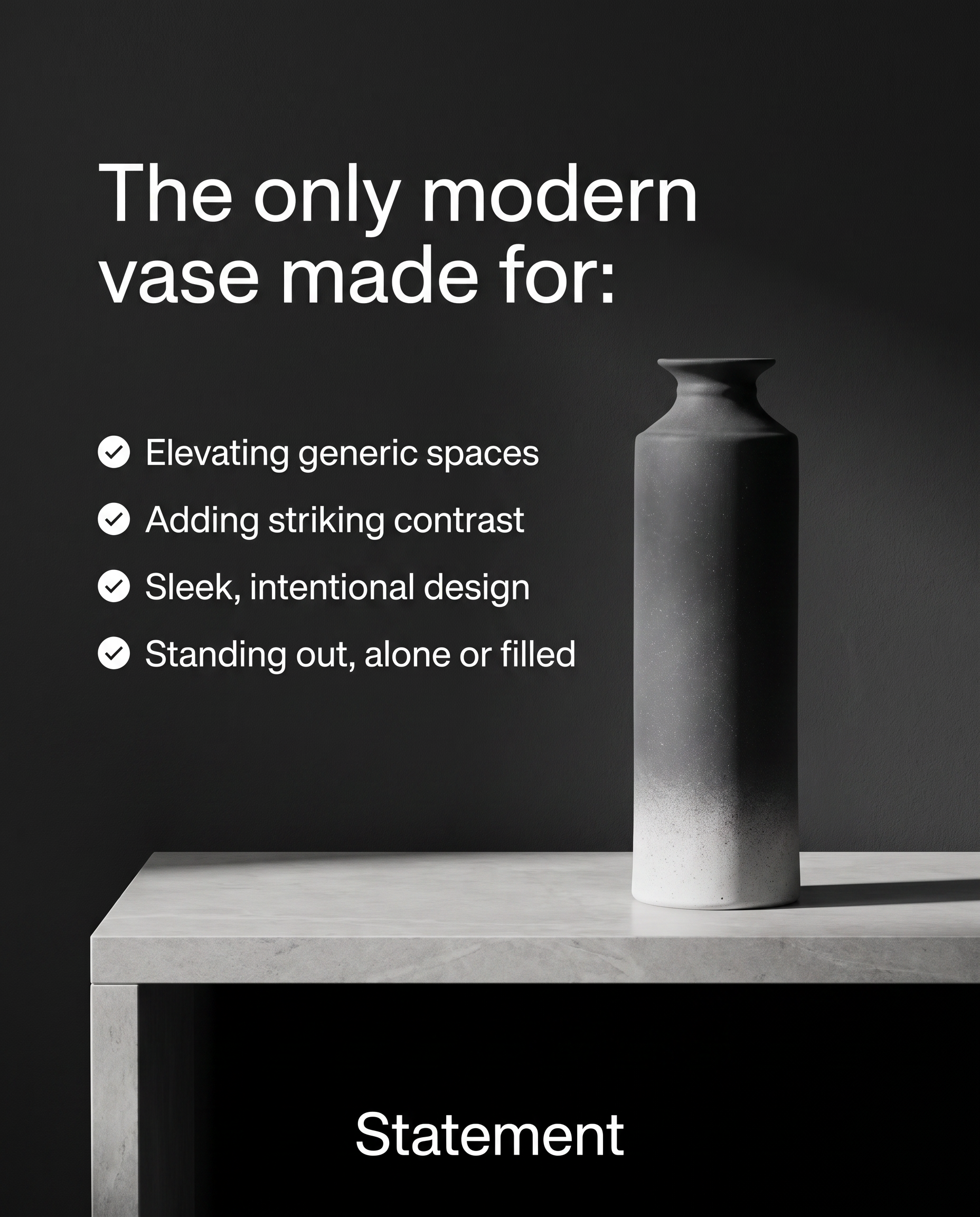 Black & White Tall Straight Body Ceramic Modern VASE