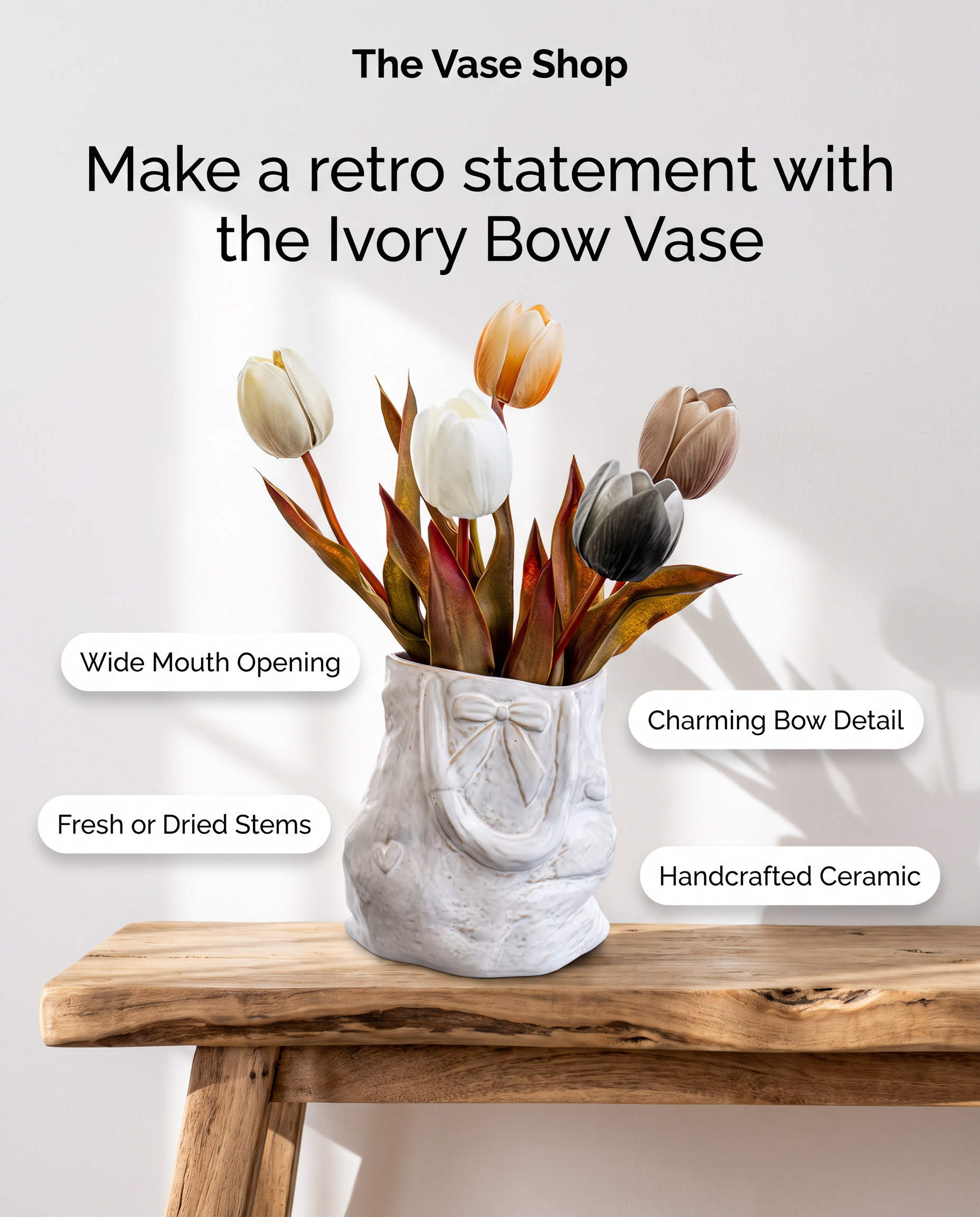 Ceramic Retro Shopping Bag Wide Mouth Vase