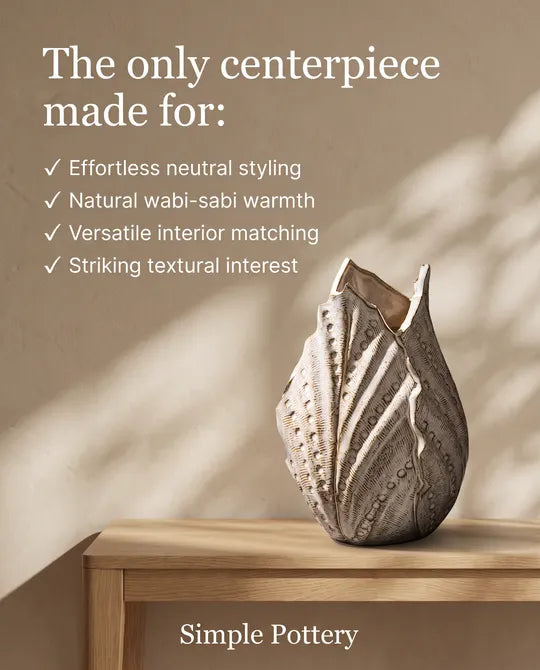 Ceramic Clam Oyster Shell Medium Beige Vase