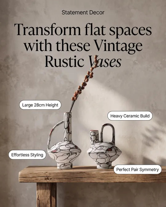 Pair of Heavy Ceramic Abstract Art VASES x 2