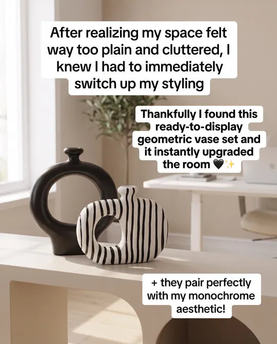 Pair of Modern Abstract Black & White Ceramic Vases