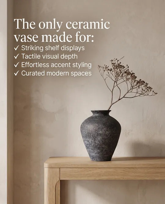 Dark Stone Retro Rustic Tall Grey Ceramic Vase