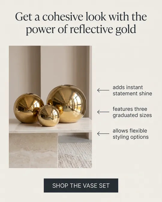 Set of 3 Round Gold Plated Mirror Vases