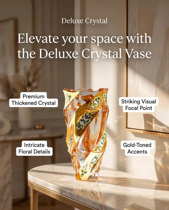 Deluxe Chunky Crystal VASE with Gold Trim