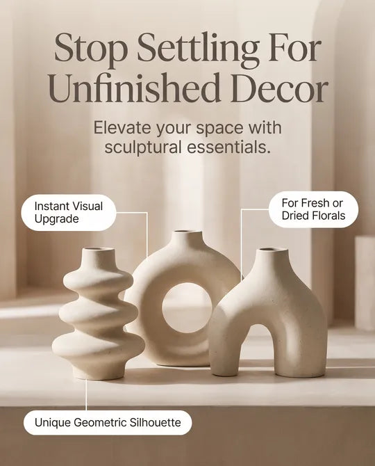 Set of 3 Modern Abstract Vases in White Black or Beige