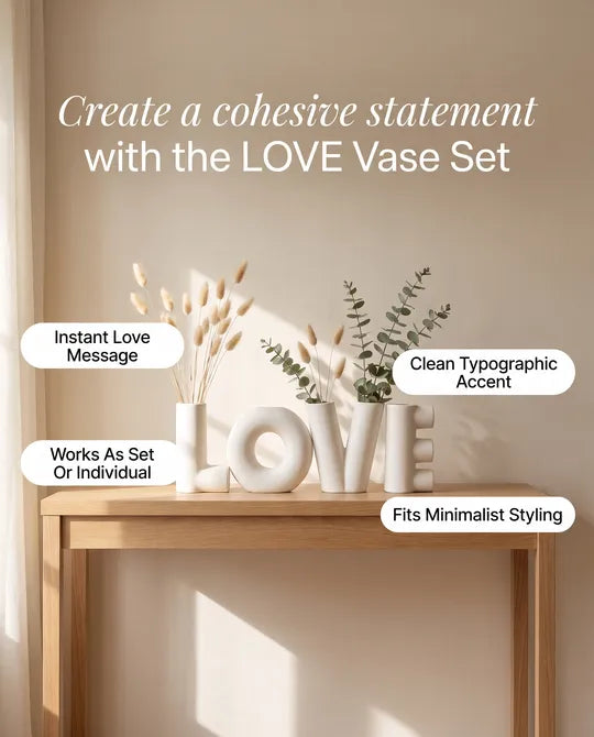 Modern White LOVE Vases x 4 Set