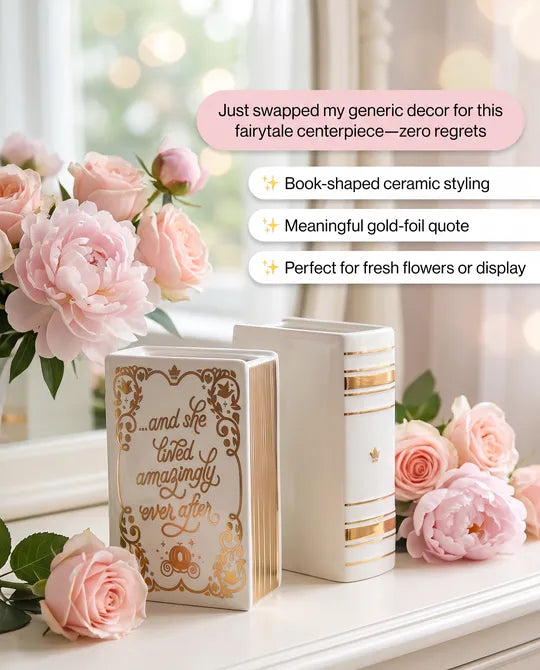 Classic Elegance White & Gold Book Vase