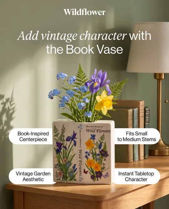 Wildflowers Ceramic Open Book Novelty Vase