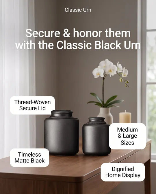 Simple Black Large Ceramic URN for Human or Pet Ashes