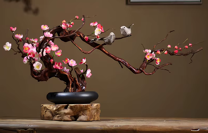 Premium Realistic Bonsai Pink Plum Blossom Tree