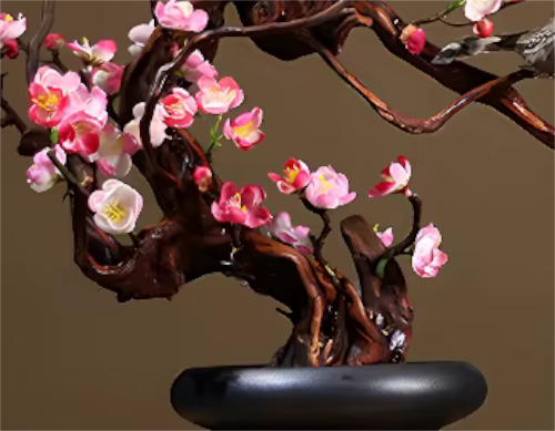 Premium Realistic Bonsai Pink Plum Blossom Tree