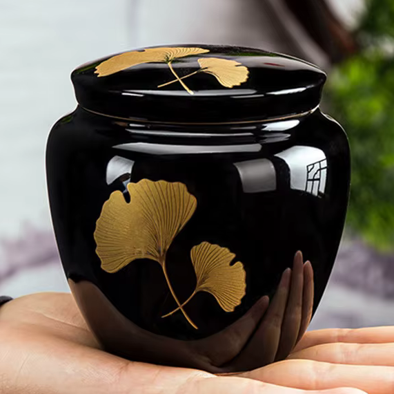Small Pet Black Ceramic Memorial URN for Ashes