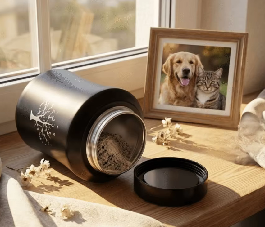 Black Stainless Steel Cremation Urn with Tree of Life - 3 Sizes