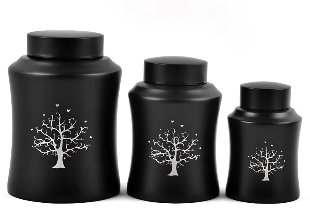Black Stainless Steel Cremation Urn with Tree of Life - 3 Sizes