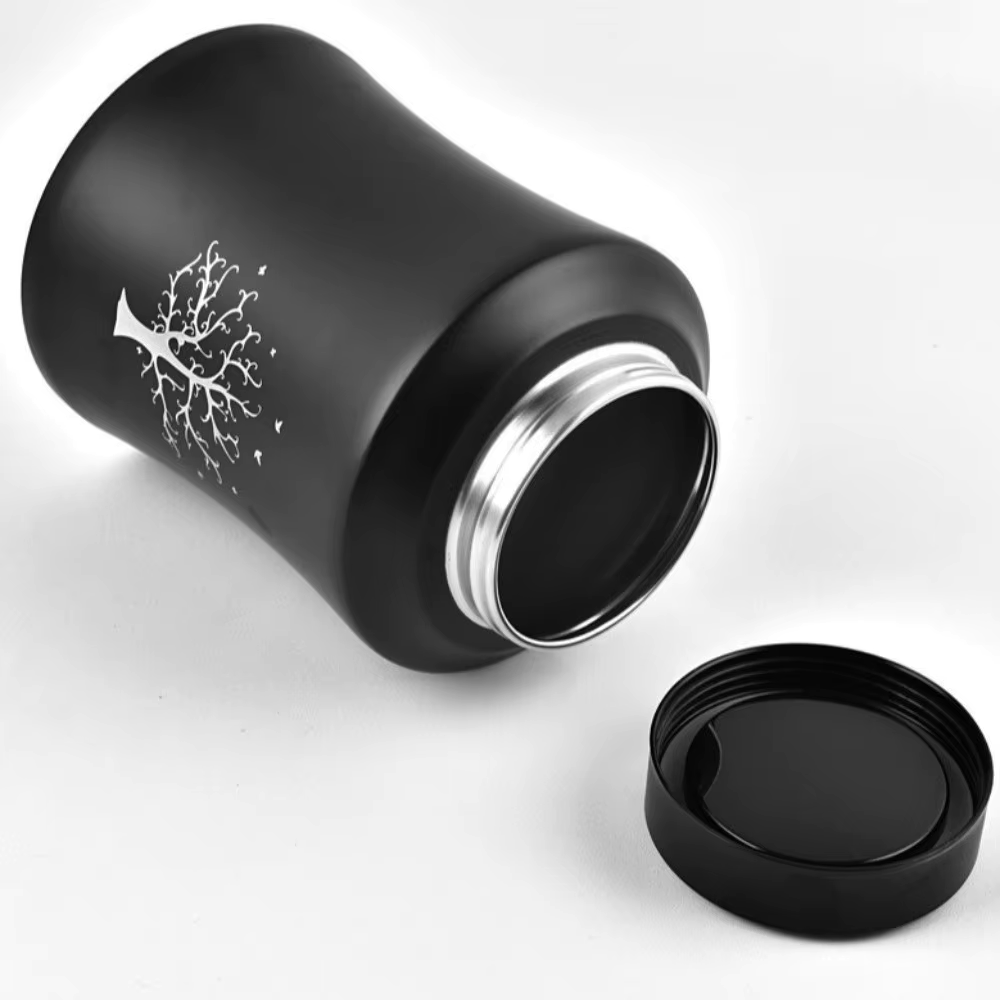 Black Stainless Steel Cremation Urn with Tree of Life - 3 Sizes