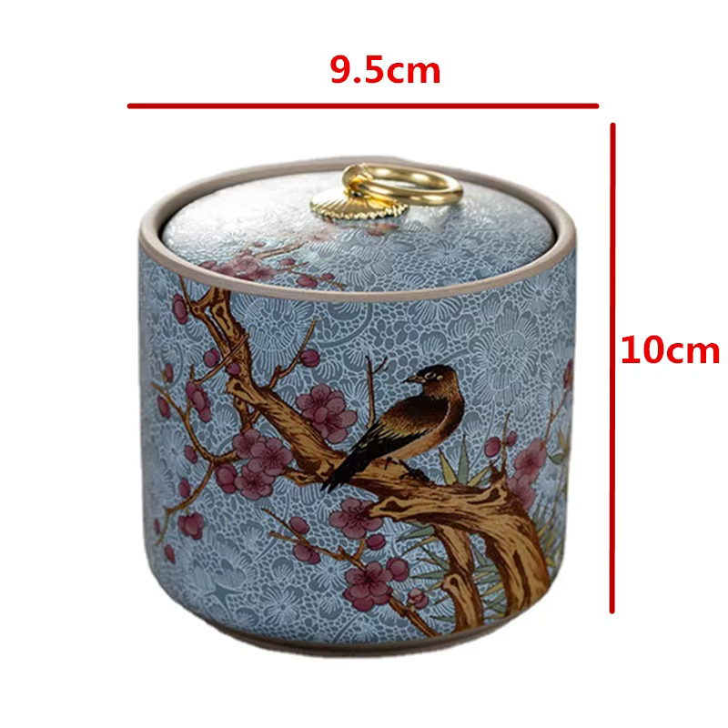 Light Blue Bird Chinese Style Ceramic Urn for Human or Pet Ashes
