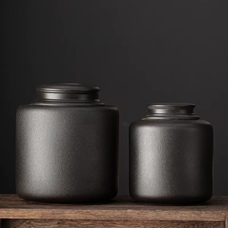 Simple Black Large Ceramic URN for Human or Pet Ashes