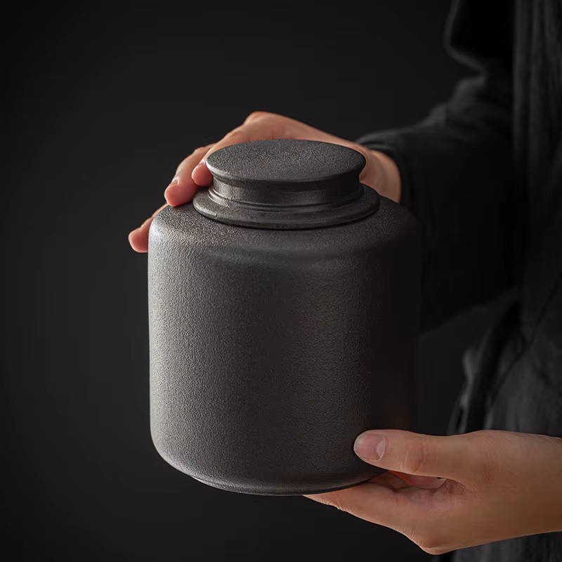 Simple Black Large Ceramic URN for Human or Pet Ashes