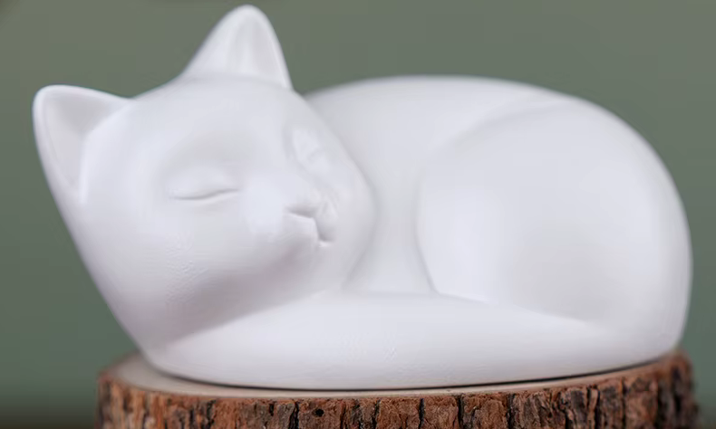Cat Shaped White Ceramic Urn for Ashes or Fur Keepsake
