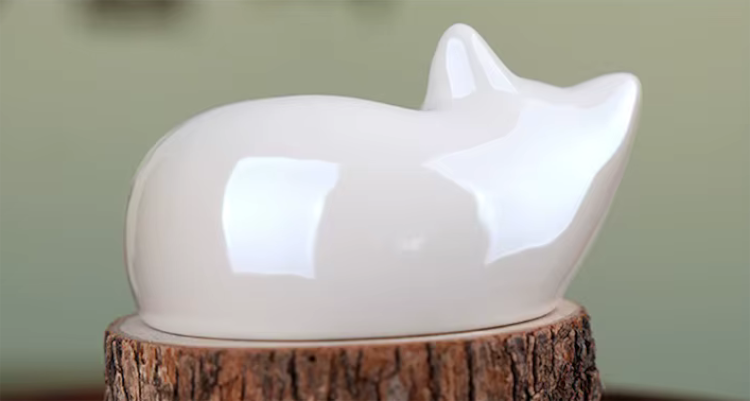 Cat Shaped White Ceramic Urn for Ashes or Fur Keepsake
