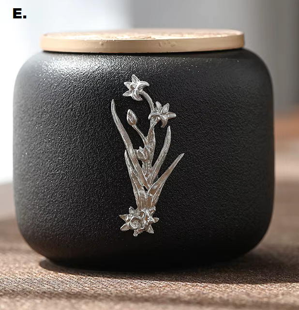 Black Ceramic Pet Memorial Urn with 5 Designs